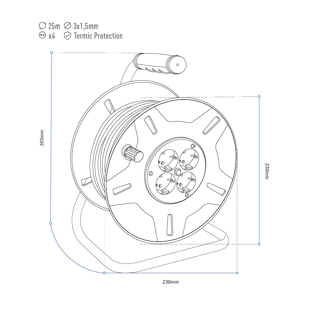 Prolunghe con protezione termica 3×1,5 mm 25 m 4 prese EDM