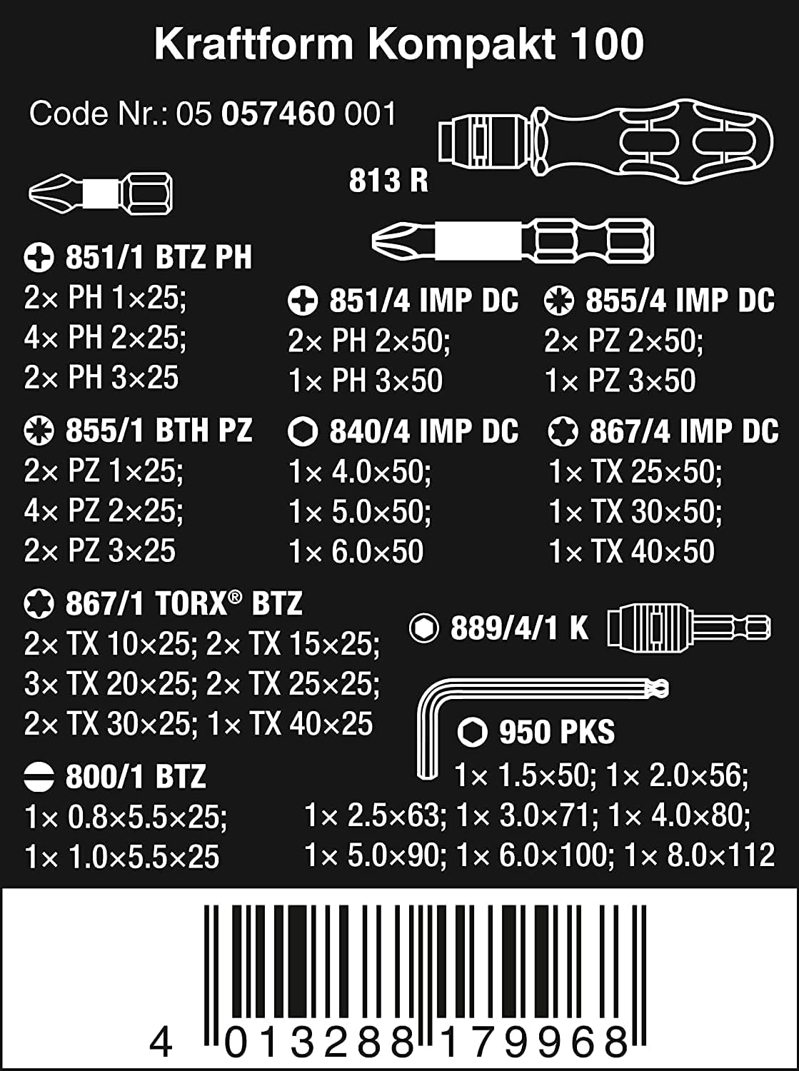 Set di cacciaviti 52 pezzi Kraftform 100 Wera 057460