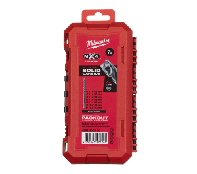 Set di 7 punte SDS-Plus a 4 taglienti MX4 NG Milwaukee