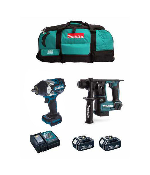 Kit Makita avvitatore a impulsi DTW700 + martello leggero DHR171 + 2 batterie da 5Ah + caricabatterie + borsa LXT600 DLX2771BL2