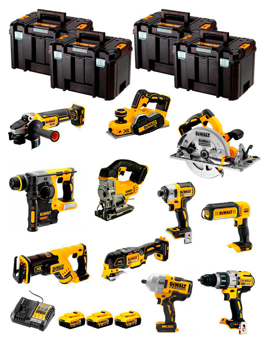 Kit Dewalt 11 herramientas + 3bat 5Ah + Cargador DCB1104 + 4xTSTAK DCK110P3