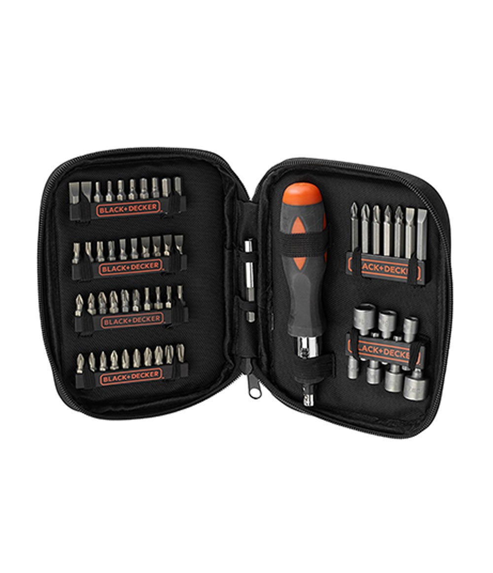 Kit de 56 piezas para atornillar con Atornillador de Carraca Black+Decker A7104