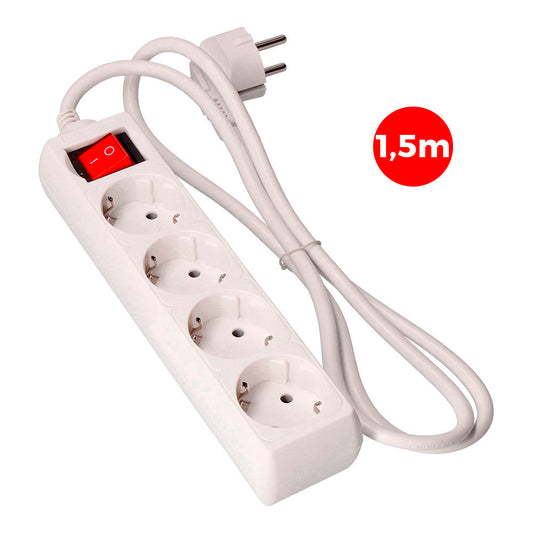 Multipresa a 4 prese 2P+T con interruttore luminoso, 16 A 250 V~, 1,5 m di cavo H05VV-F 3 G EDM
