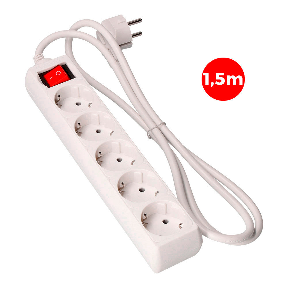 Multipresa 5 prese 2P+T con interruttore luminoso 16A 250 V~ e 1,5 m di cavo H05VV-F 3 G EDM