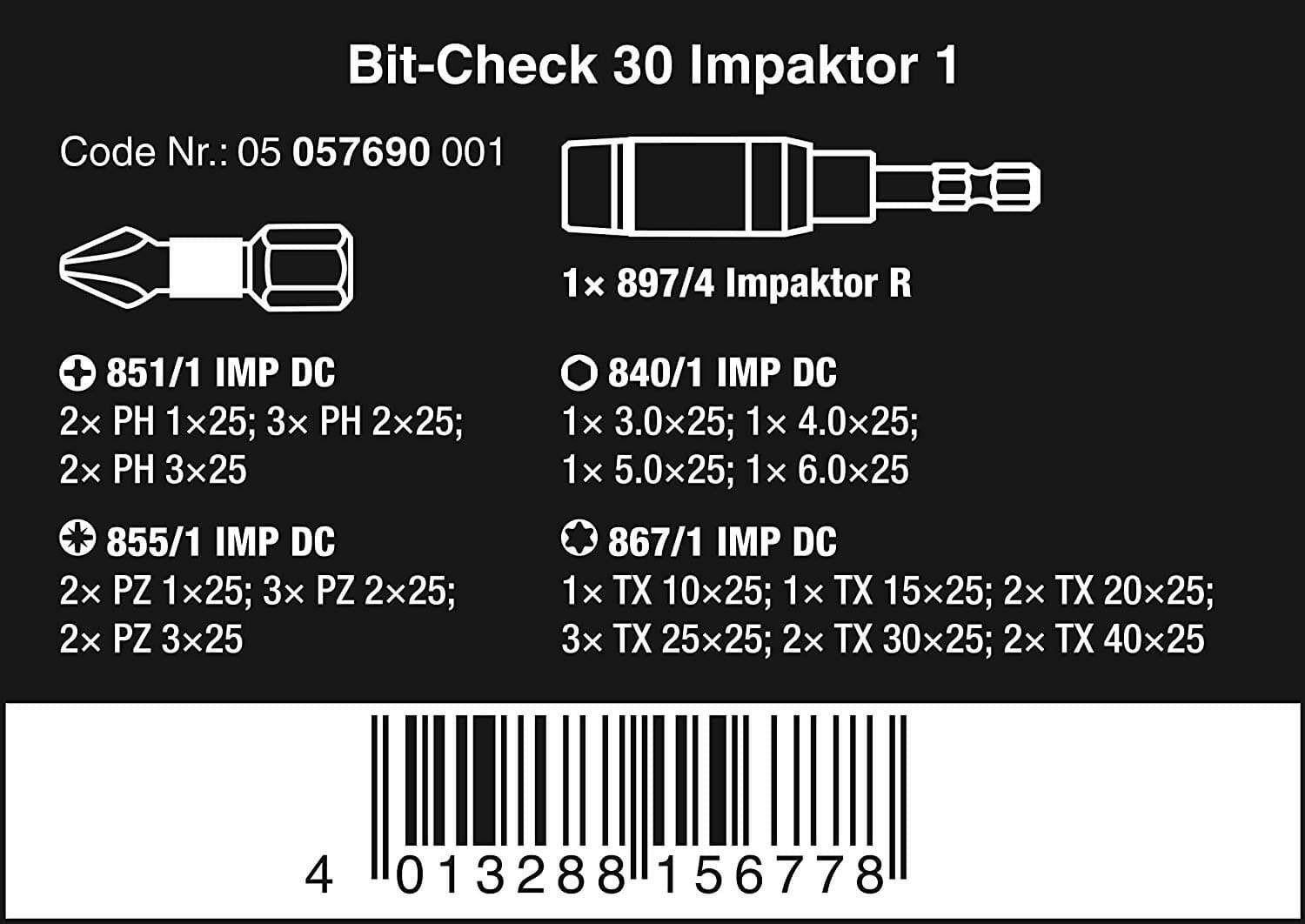 Juego de Puntas Bit-Check 30 Impaktor 1 Wera