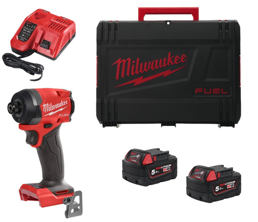 Avvitatore a impulsi M18 Fuel con attacco esagonale da ¼″ + 2 batterie da 5 Ah + caricabatterie + valigetta Milwaukee M18 FID3-502X