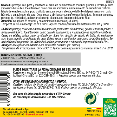 Flacone di cera liquida per argilla, marmo lucido e agglomerati lucidi 1L Fila CLASSIC