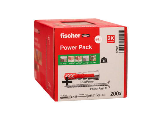 Confezione Taco Duopower 6x30 + vite PowerFast II 4,5x40 Fischer 200 pz