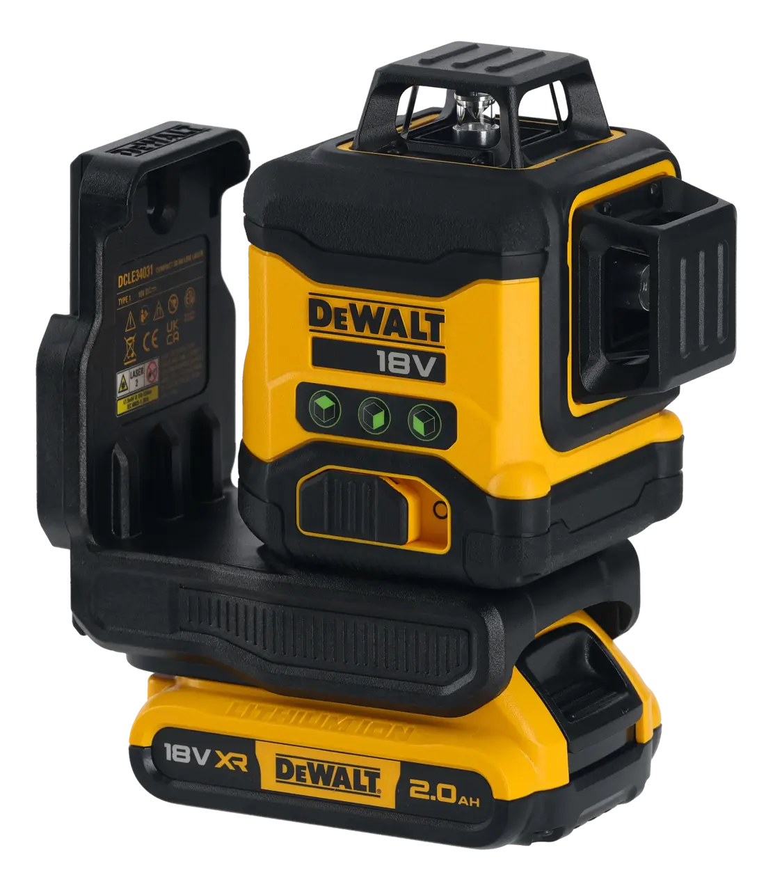 Kit di livella laser VERDE a 3 linee 360° XR 18V + trapano a percussione XR 18V + 2 batterie da 2 Ah + caricabatterie + valigetta Dewalt DCLE34031N
