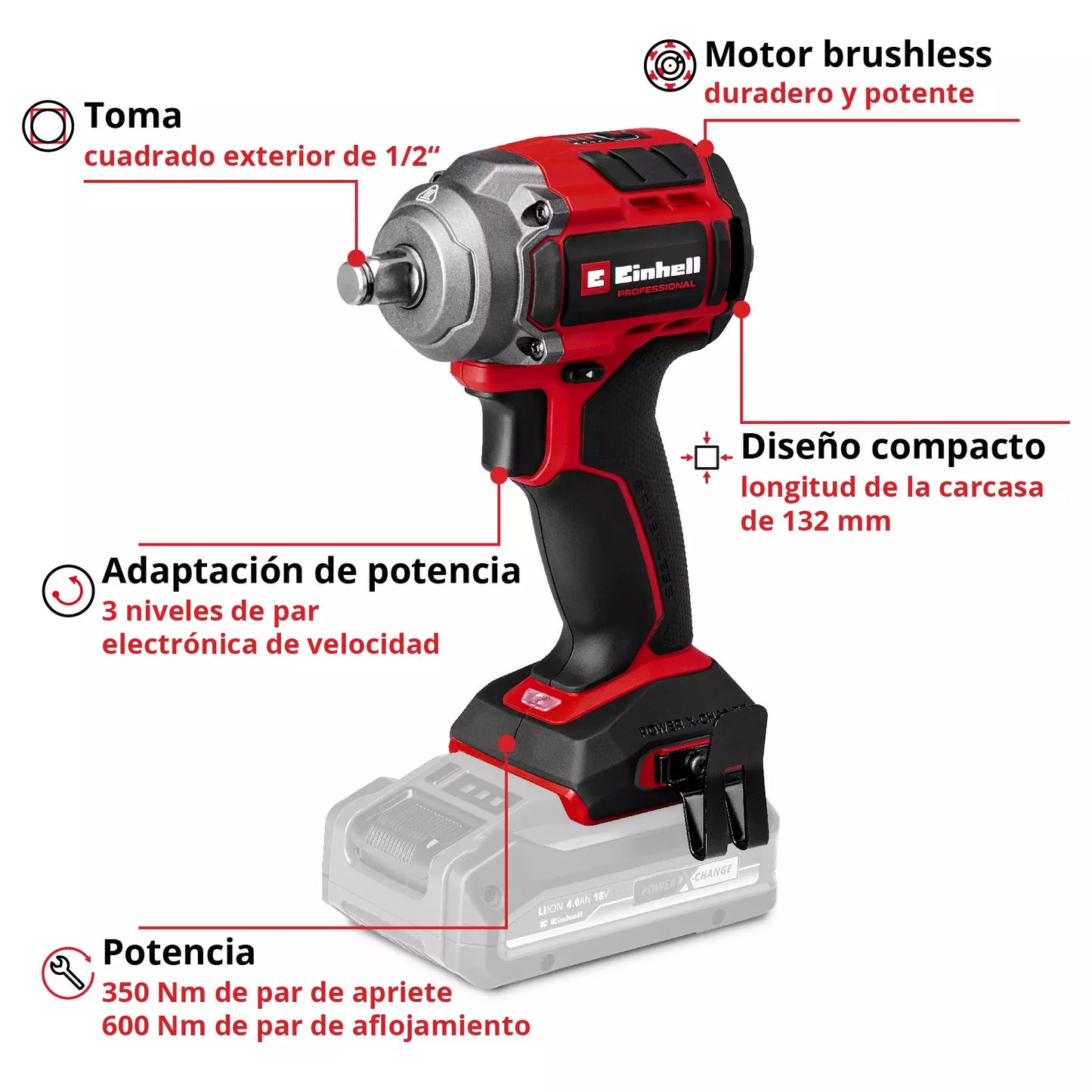 Llave de impacto 18V 350Nm Einhell TP-CW 18/350-C Li BL - Solo