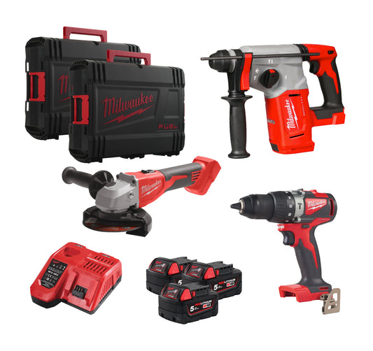 Powerpack 3 utensili + 3 batterie da 5Ah + caricabatterie + valigette Milwaukee M18 FPP3AG-503X