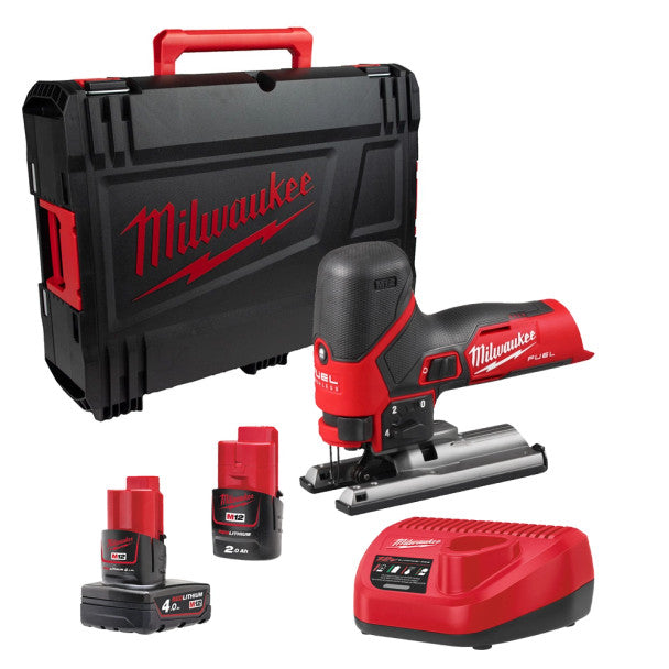 Sierra de calar subcompacta M12 Fuel + bat 2Ah + bat 4Ah + Cargador + Maletín Milwaukee M12 FJS-422X